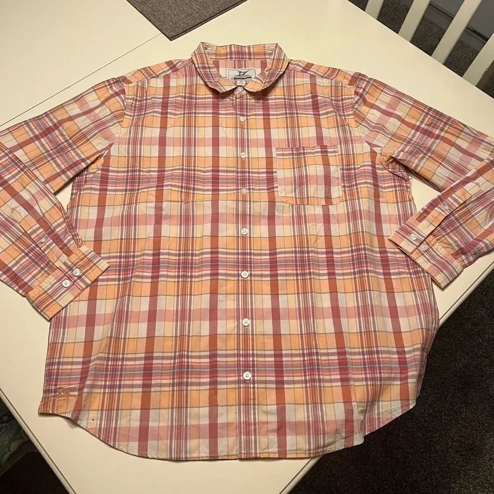 Madda Fella Peach Plaid Cotton Casual Button Down Shirt sz XL NWOT